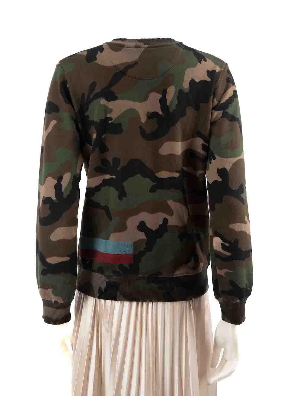 Black Valentino Garavani Khaki Camouflage Distressed Sweatshirt Size XS