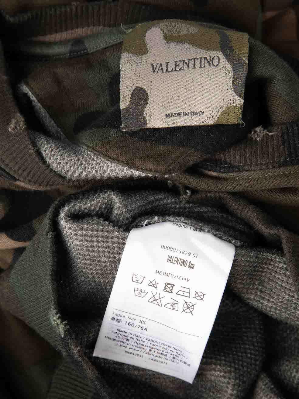 Valentino Garavani Khaki Camouflage Distressed Sweatshirt Size XS 1