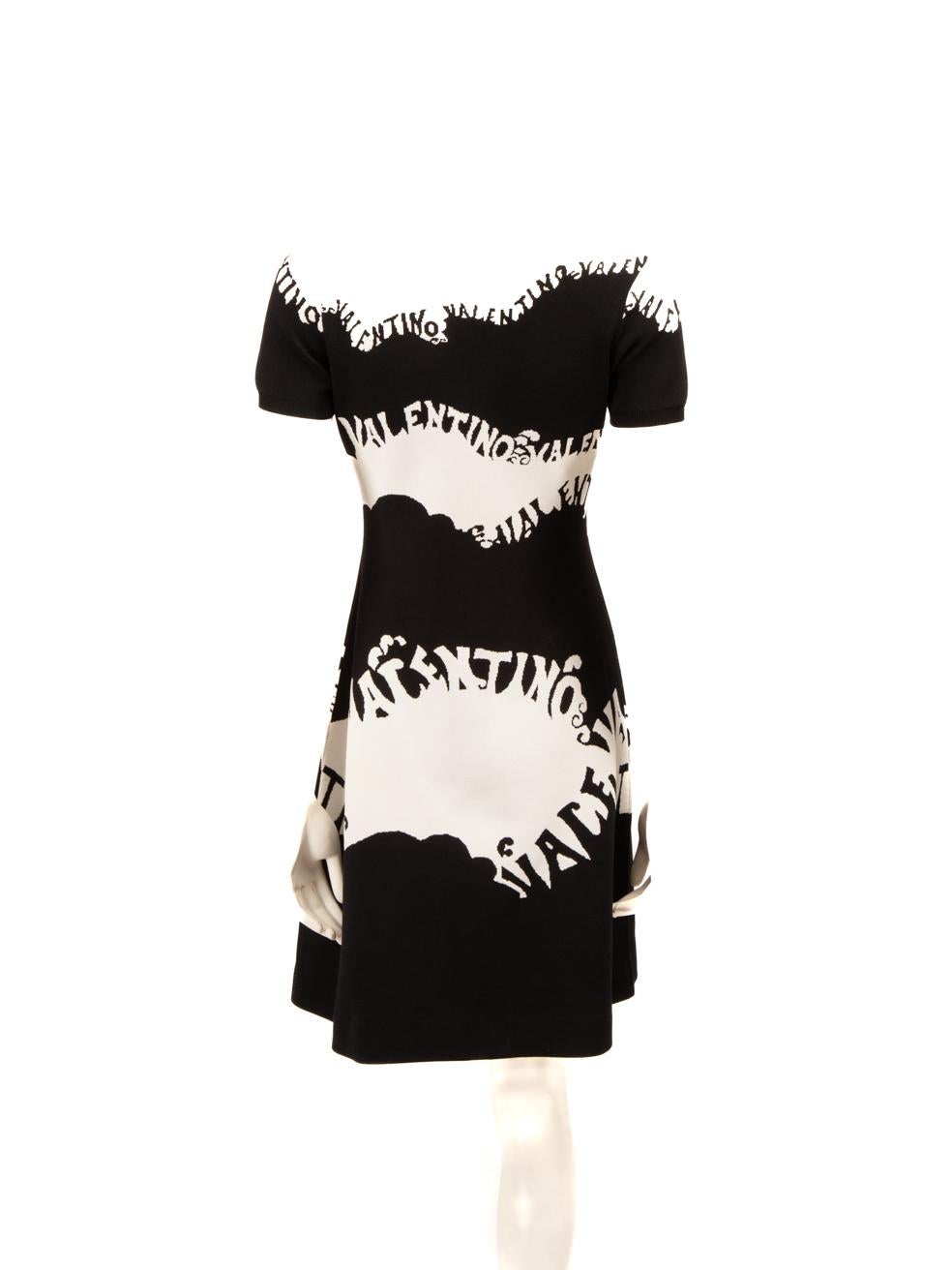 Black Valentino Garavani Knit Logo Knee Length Dress Size XXS