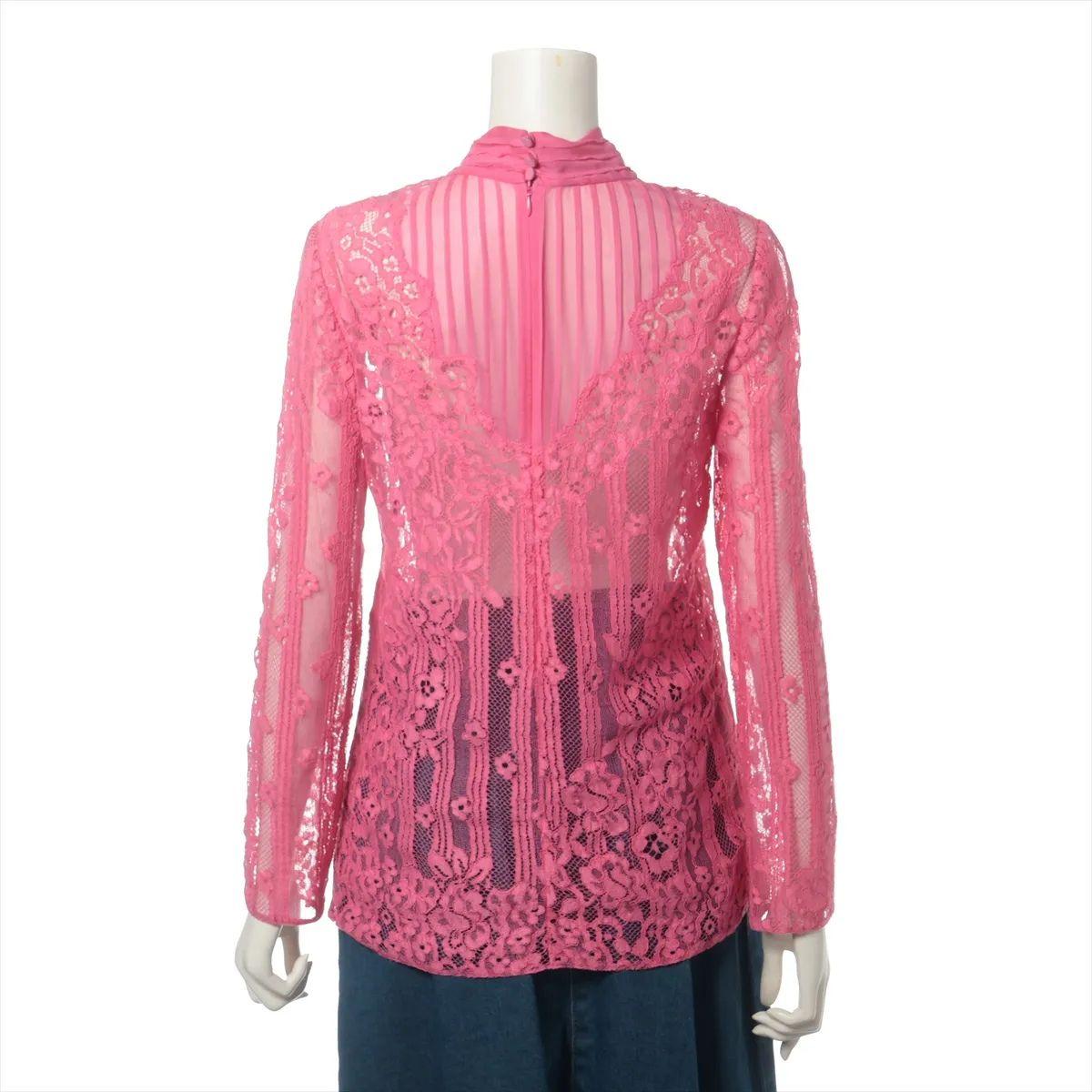 Valentino Garavani Lace See-through Longsleeve Blouse Pink In Good Condition For Sale In Humacao, PR