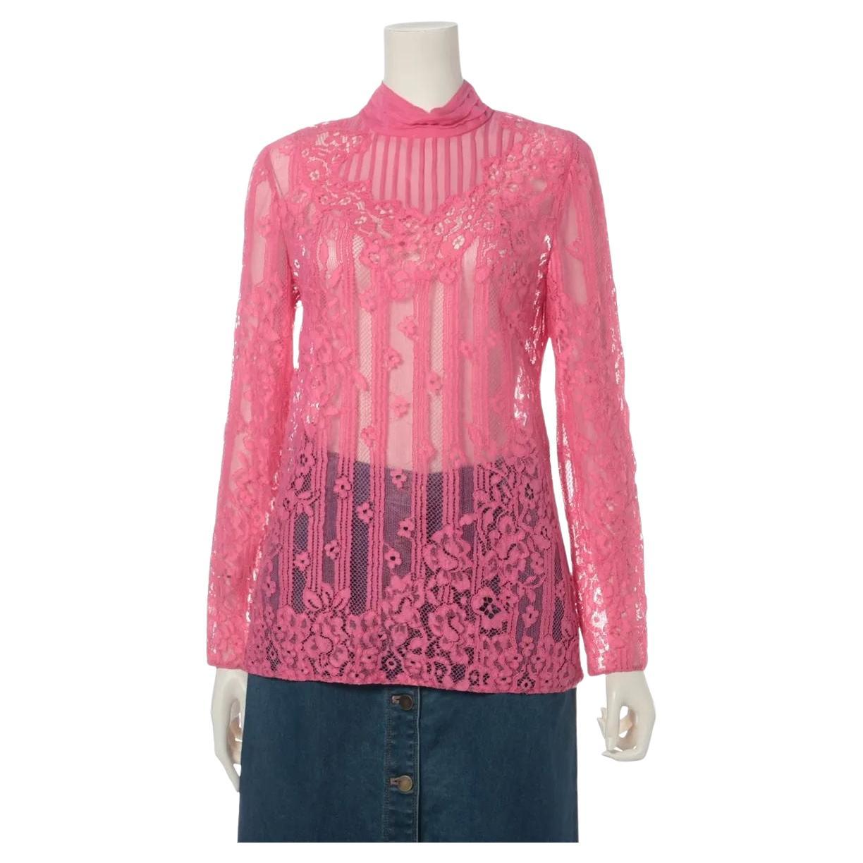 Valentino Garavani Lace See-through Longsleeve Blouse Pink For Sale