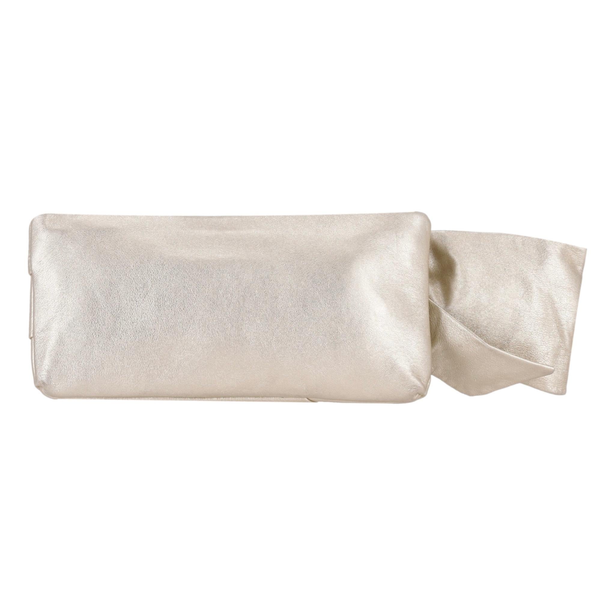 Beige Valentino Garavani Leather Bow Clutch For Sale