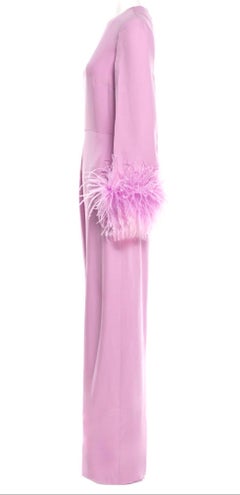 VALENTINO Lilac Feather-Trimmed Silk-Cady Wide-Leg Jumpsuit