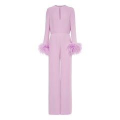 Valentino Garavani - Combinaison à jambes larges en satin de soie doublé de plumes - Lilas
