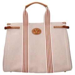 Valentino Garavani Logo Canvas Tote Bag — Beige