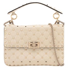 Valentino Garavani Matelasse Rockstud Leder Zwei-Wege-Ketten-Umhängetasche Beige