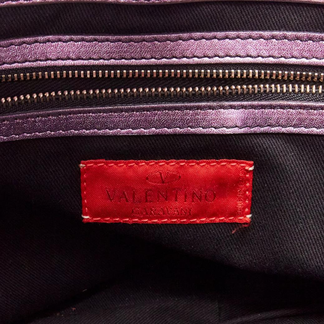 VALENTINO GARAVANI metallic purple leather bow detail hobo tote bag For Sale 5