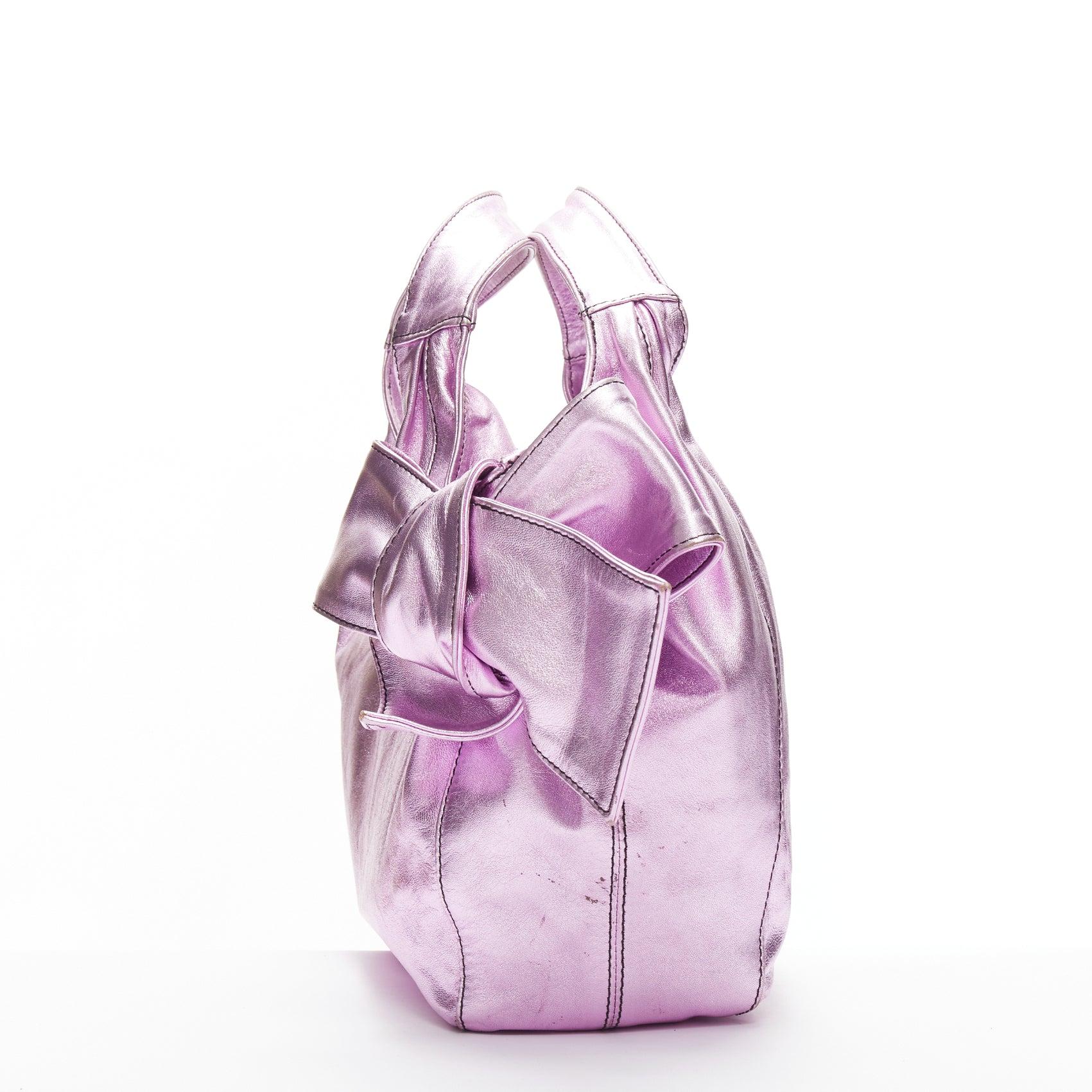 Purple VALENTINO GARAVANI metallic purple leather bow detail hobo tote bag For Sale