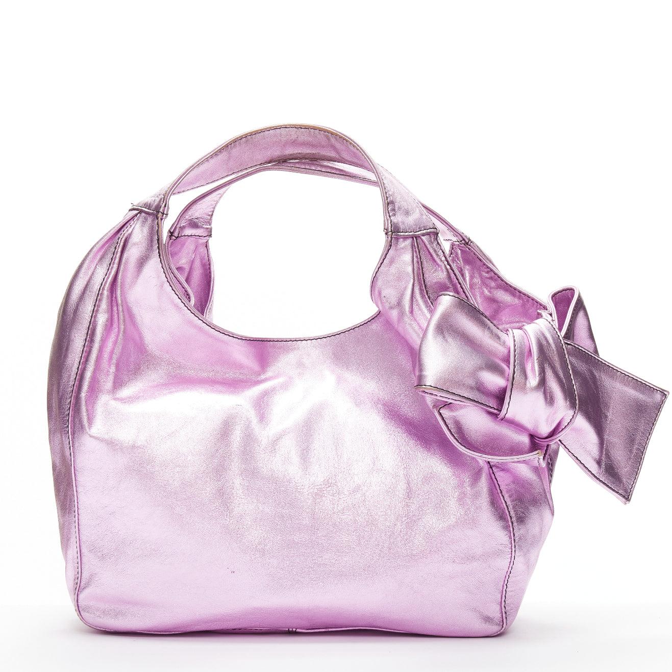 Women's VALENTINO GARAVANI metallic purple leather bow detail hobo tote bag For Sale