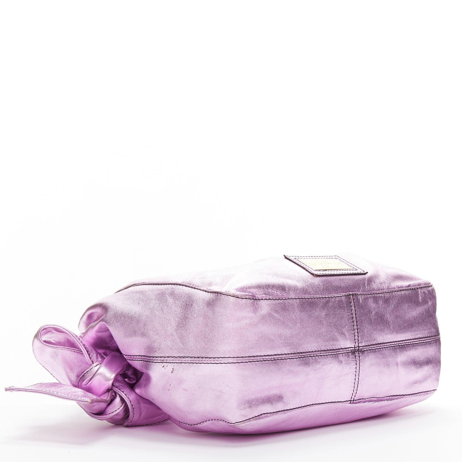 VALENTINO GARAVANI metallic purple leather bow detail hobo tote bag For Sale 1