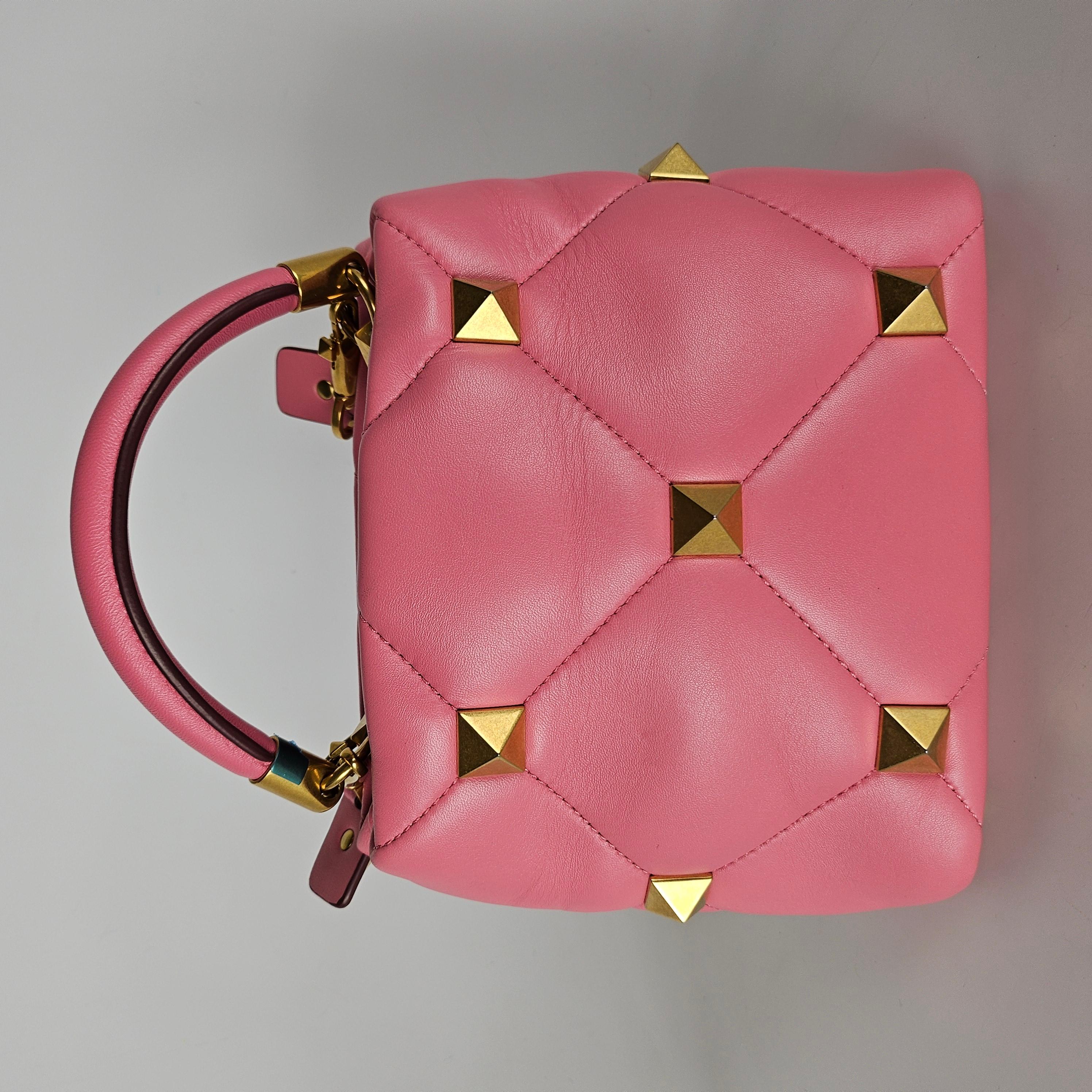 Women's Valentino Garavani Nappa Small Roman Stud The Handle Bag Pink