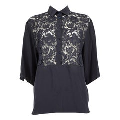 Valentino Garavani Navy Silk Lace Panelled Blouse Size L