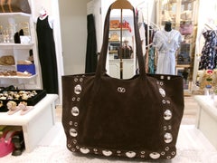 Valentino Garavani Nellcote Tote Brown Suede Bag - New
