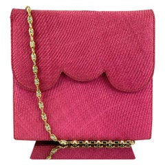 Valentino Garavani Nacht Vintage Heißrosa Raffia Abendtasche