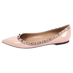 Valentino Garavani Nude Patent Leather Rockstud Ballet Flats - EU 37.5