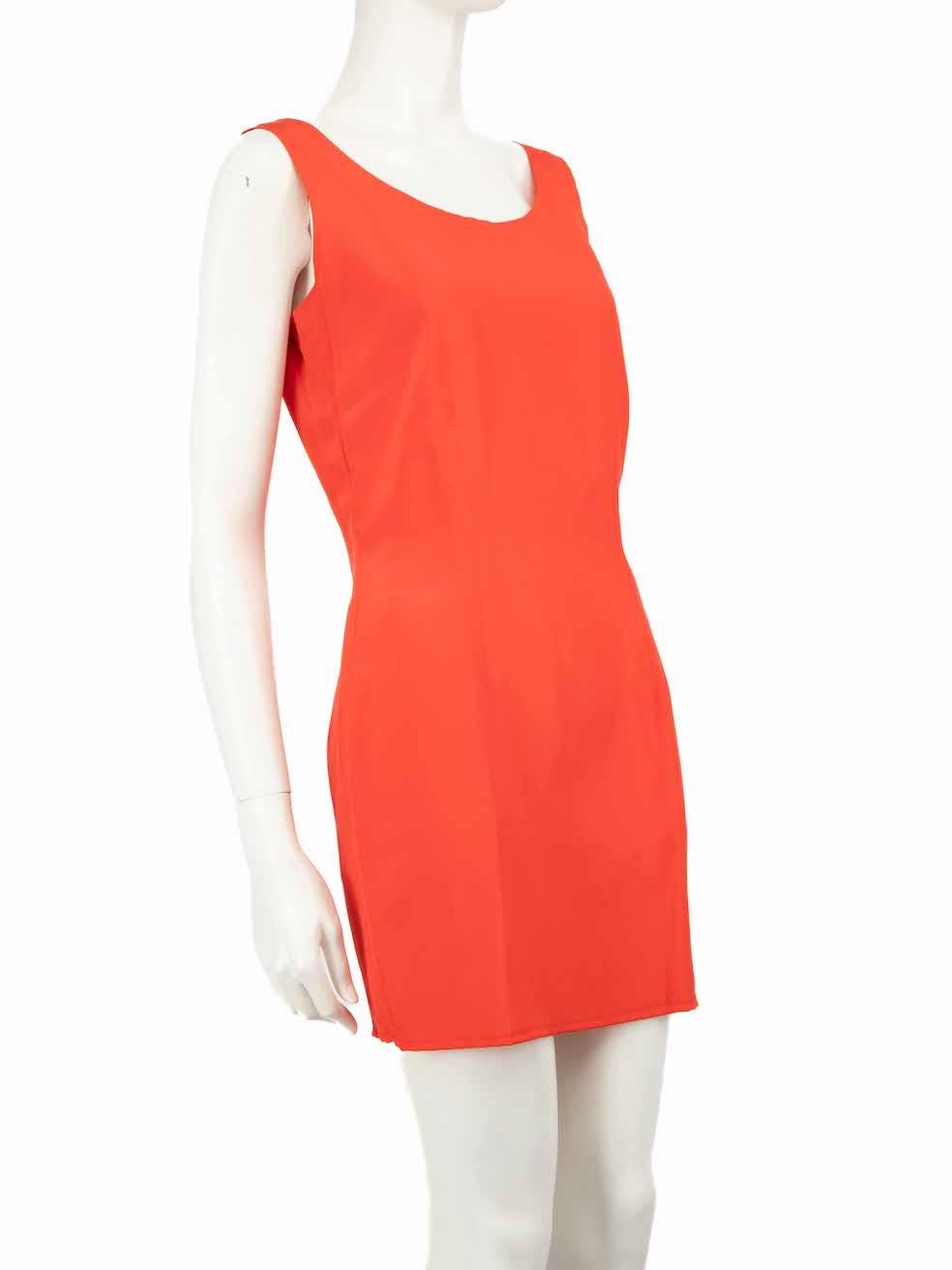 CONDITION is Very good. Minimal wear to dress is evident. Minimal mark on the back near the top zip on this used Valentino Garavani designer resale item.
 
 
 
 Details
 
 
 Orange
 
 Silk
 
 Dress
 
 Mini
 
 Sleeveless
 
 Round neck
 
 Figure