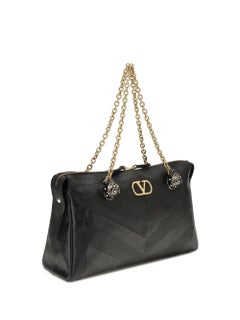 Valentino Garavani Panthea Chevron Shoulder Bag — Black
