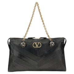 Valentino Garavani Panthea Chevron Shoulder Bag — Black