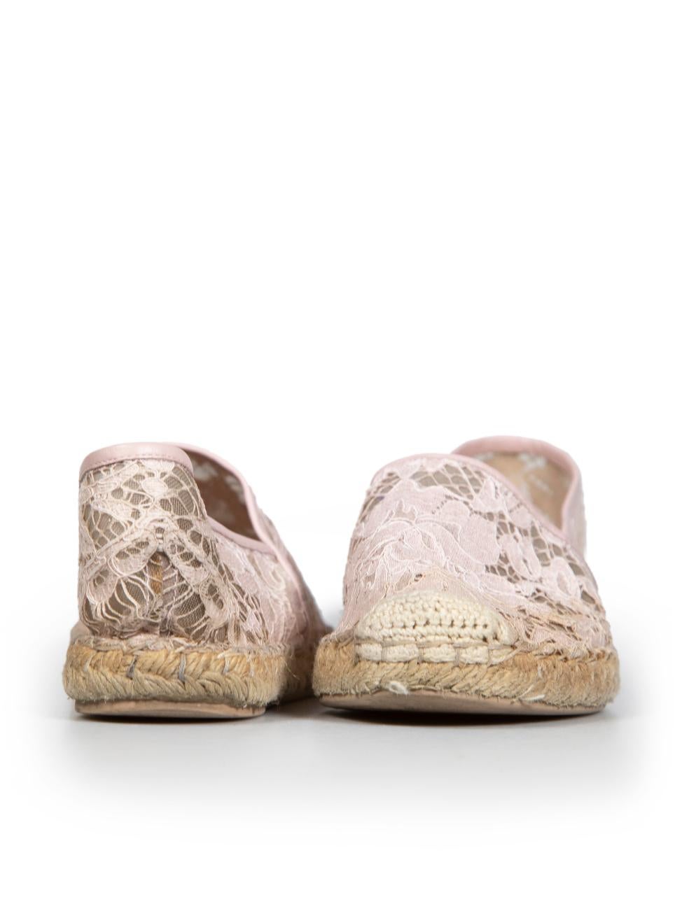 Valentino Garavani Pink Lace Slip On Espadrilles Size IT 37 In Good Condition For Sale In London, GB