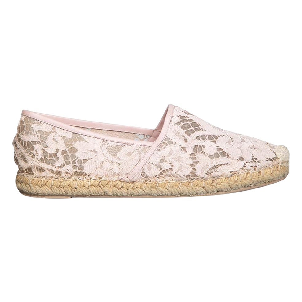 Valentino Garavani Rosa Spitze Slip On Espadrilles Größe IT 37
