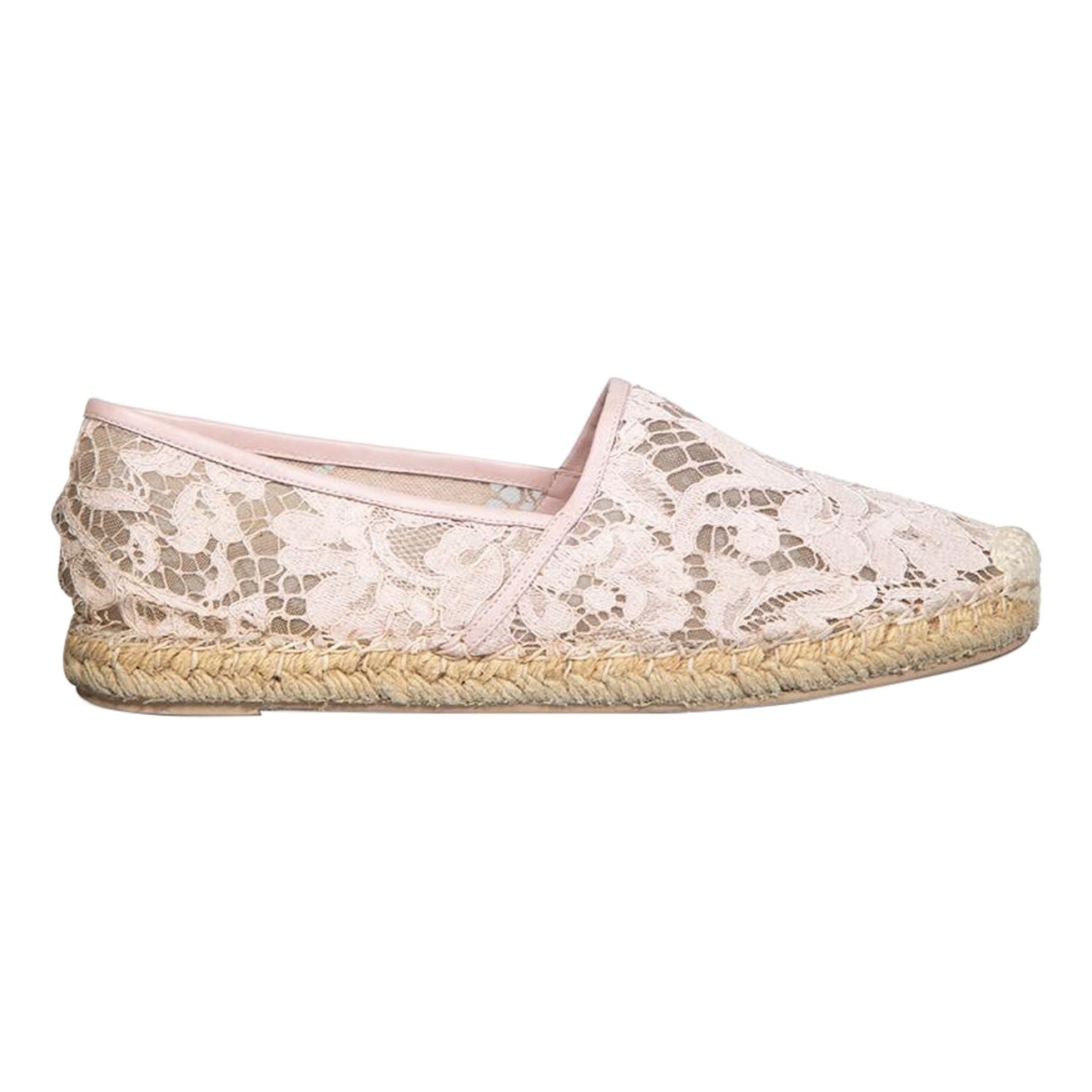 Valentino Garavani Pink Lace Slip On Espadrilles Size IT 37 For Sale