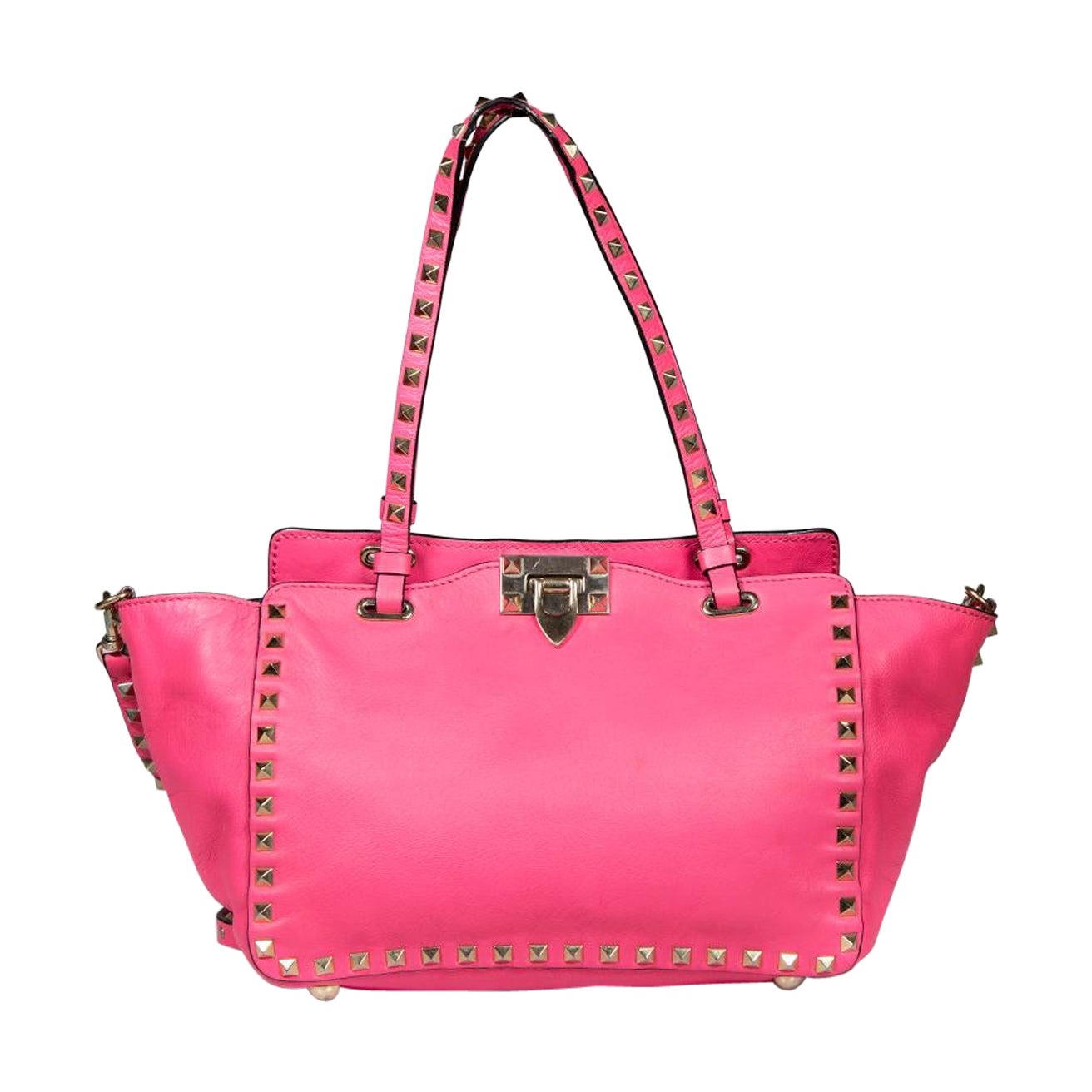 Valentino Garavani Pink Leather Small Rockstud Trapeze Tote