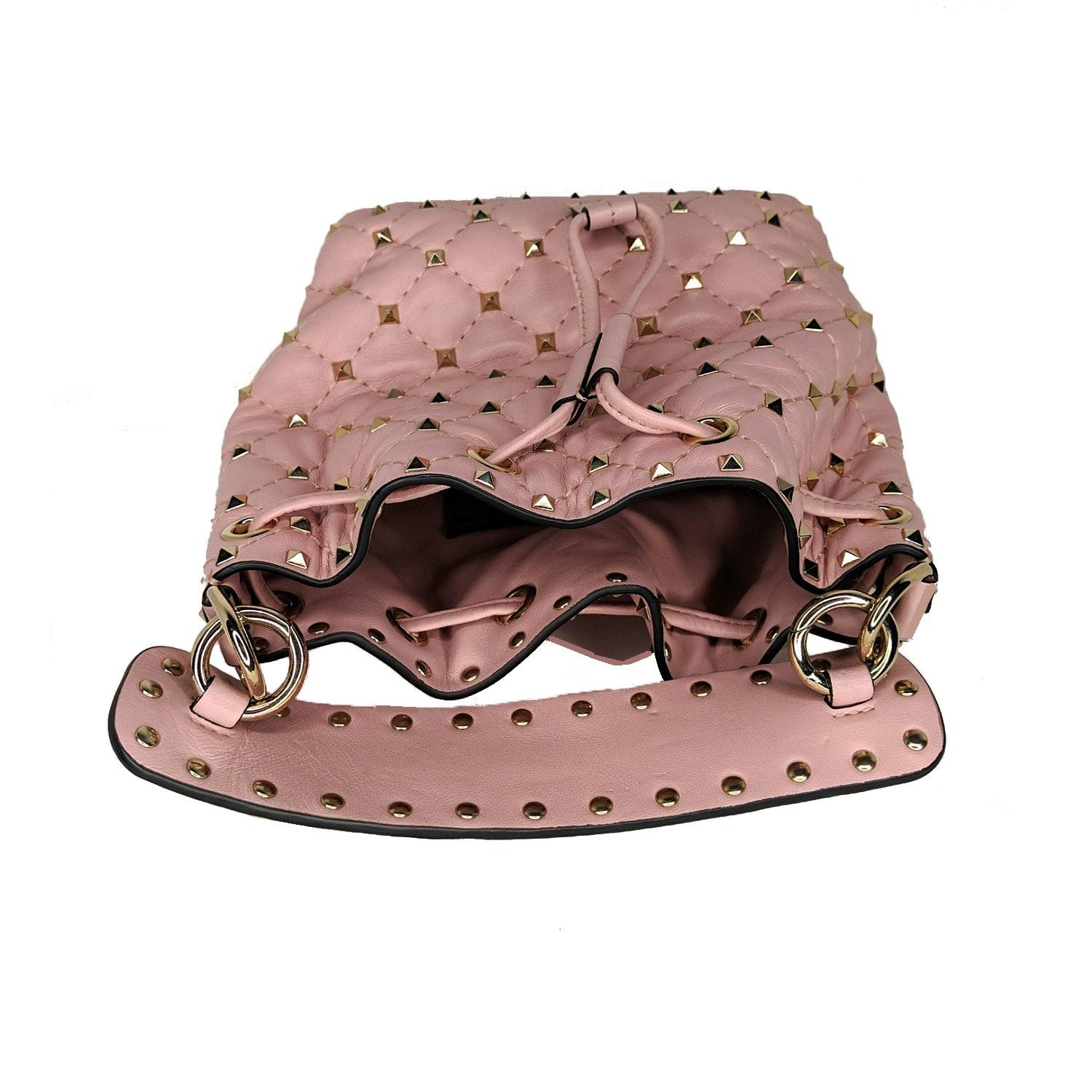 Brown Valentino Garavani Pink Mini Rockstud Spike Bucket Bag