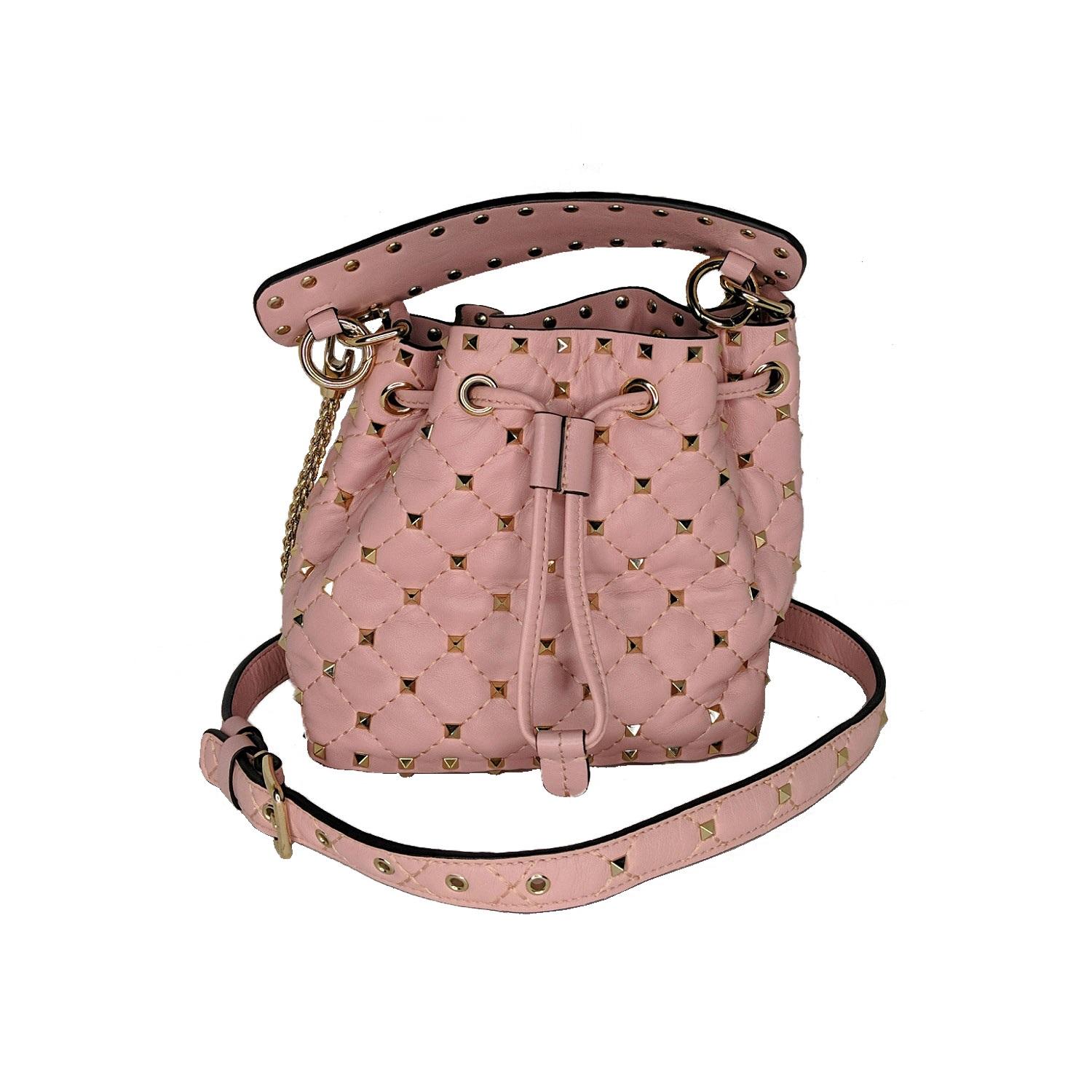 Valentino Garavani Pink Mini Rockstud Spike Bucket Bag