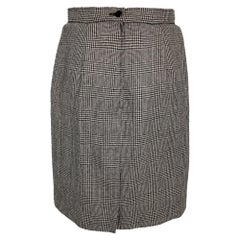 Valentino Garavani Plaid Knee-Length Pencil Skirt in Black Wool