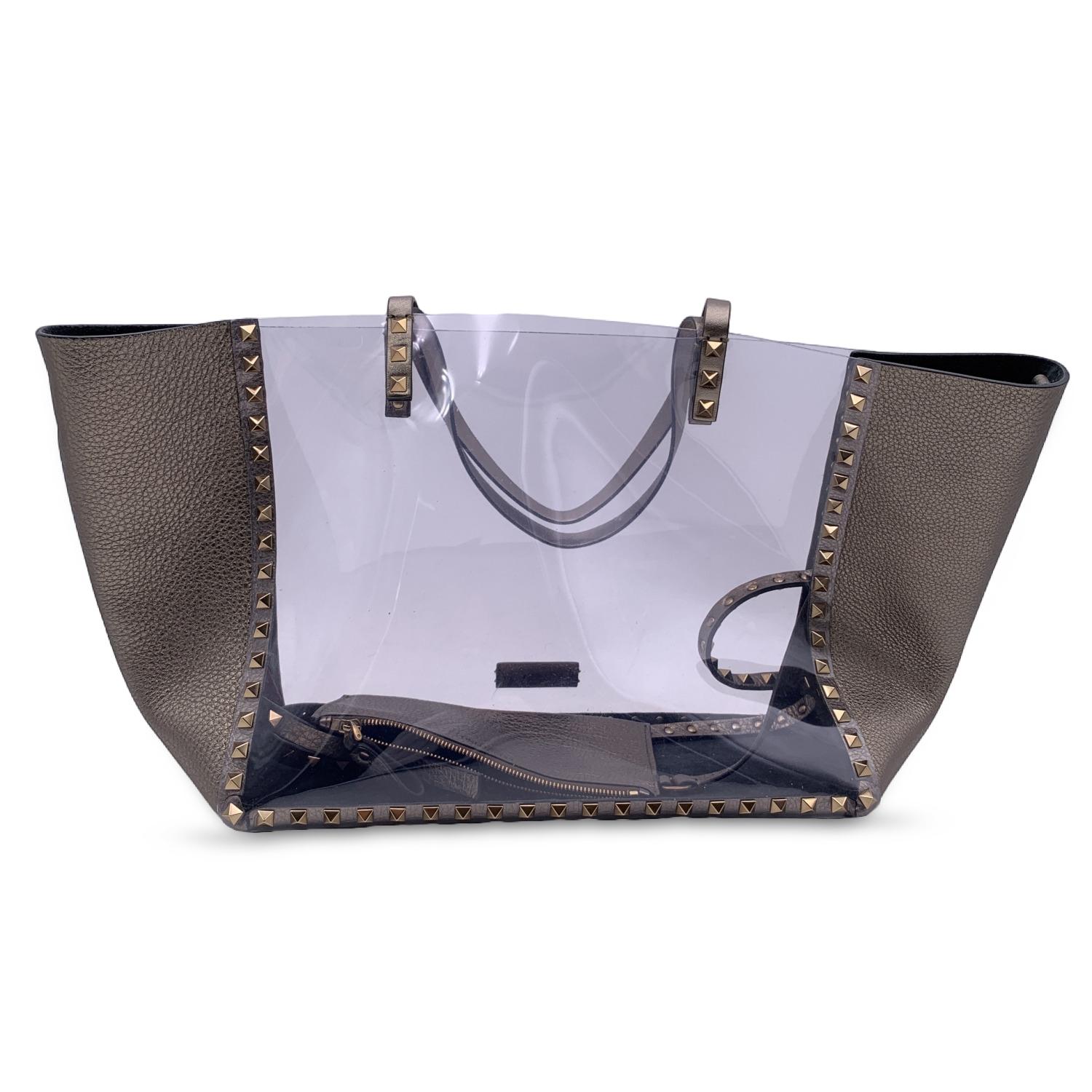 Women's Valentino Garavani Plastic and Metallic Leather Rockstud Tote Bag
