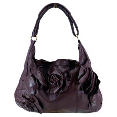 Valentino Garavani Plum Leather Rose Hobo Shoulder Bag