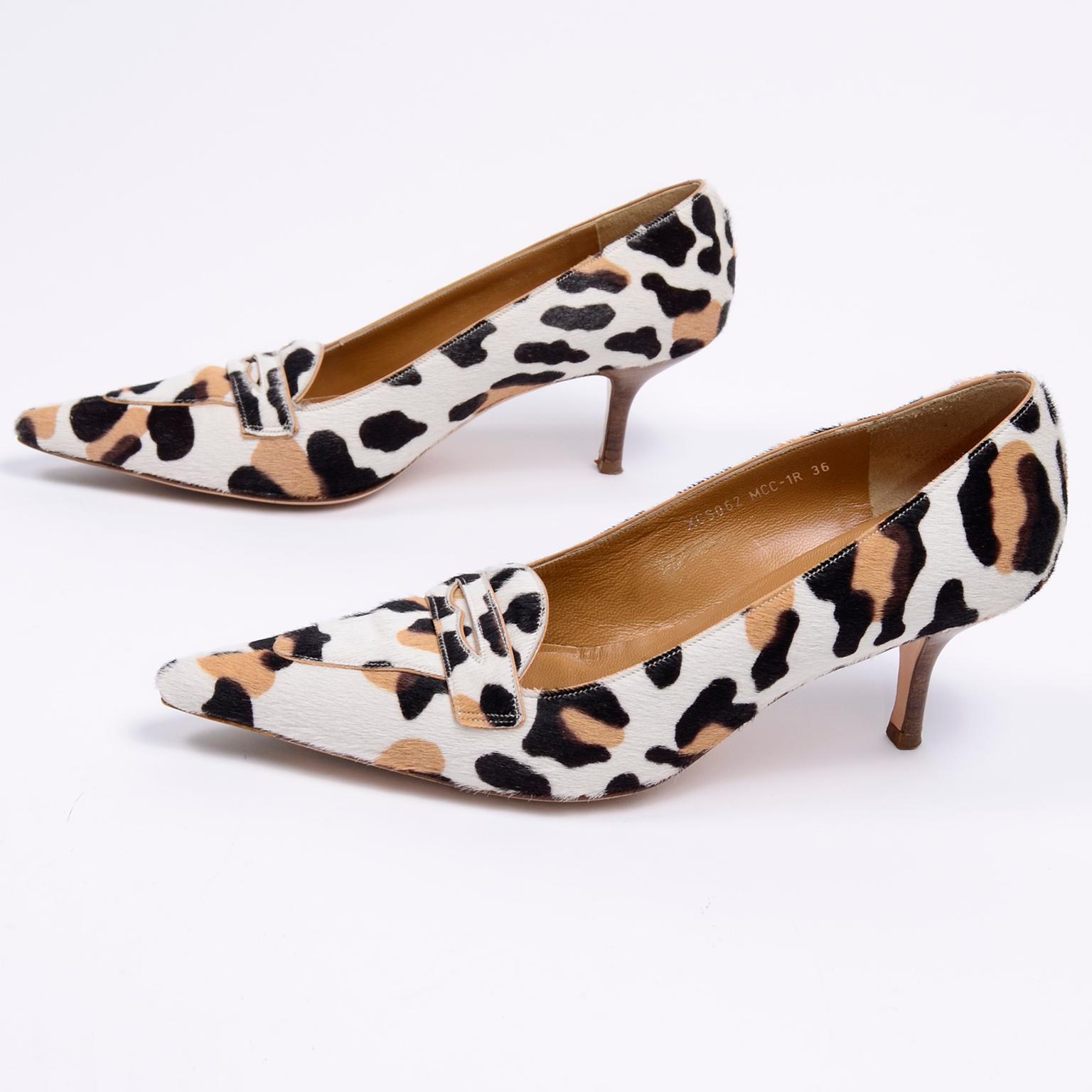 Beige Valentino Garavani Pony Fur Leopard Print Penny Loafer Style Wood Heel Pumps  For Sale