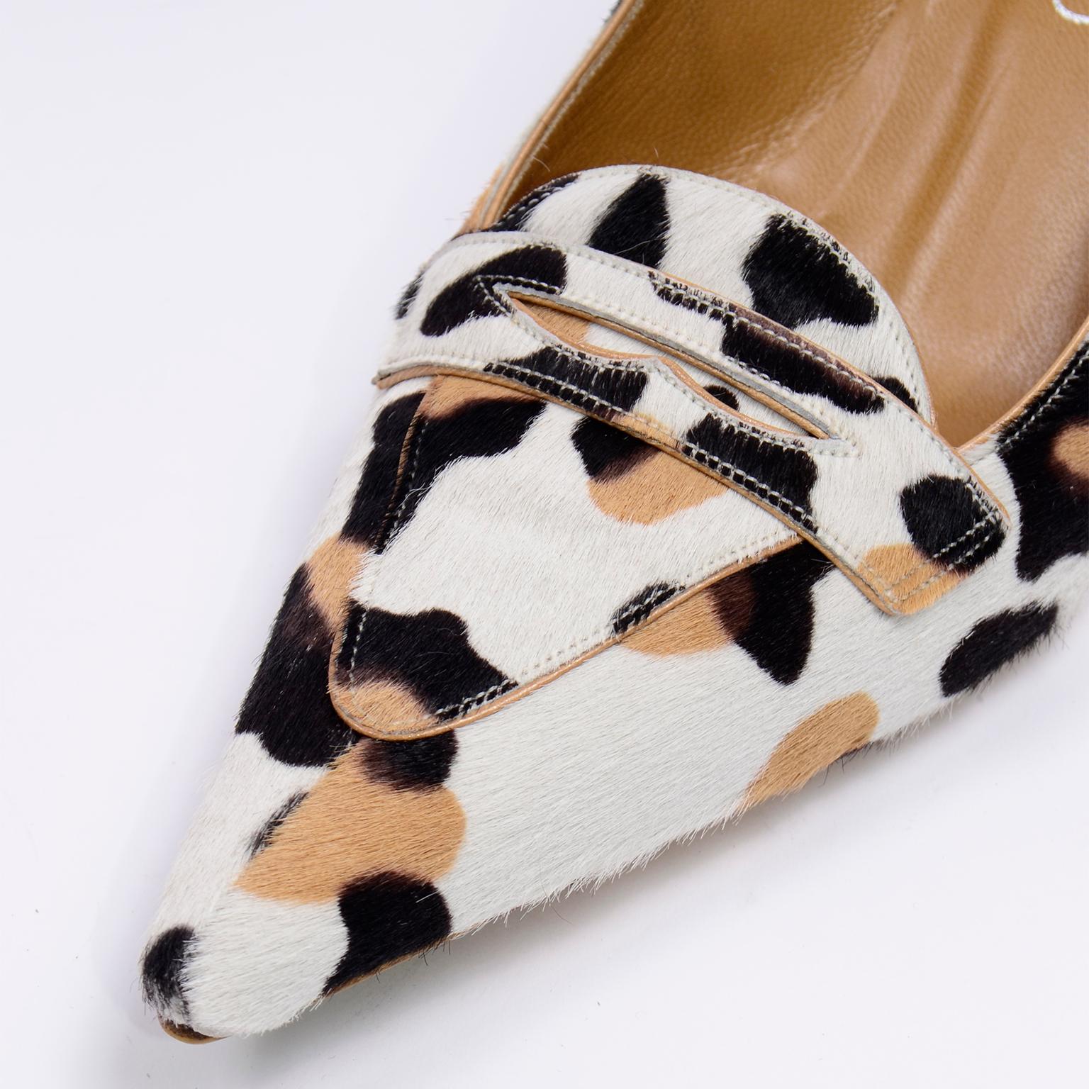 Valentino Garavani Pony Fur Leopard Print Penny Loafer Style Wood Heel Pumps  For Sale 1
