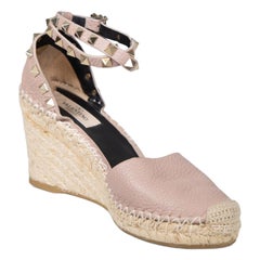 Valentino Garavani Purple Leather Rockstud Espadrille Wedges Size IT 37