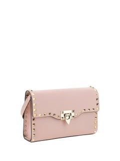 Valentino Garavani Pyramid-Stud Calf Leather Shoulder Bag — Pink
