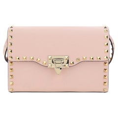 Valentino Garavani Pyramid-Stud Calf Leather Shoulder Bag — Pink