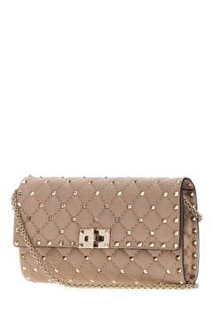 Valentino Garavani Quilted Studded Crossbody Bag — Beige