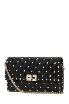 Valentino Garavani Quilted Studded Lambskin Shoulder Bag — Black