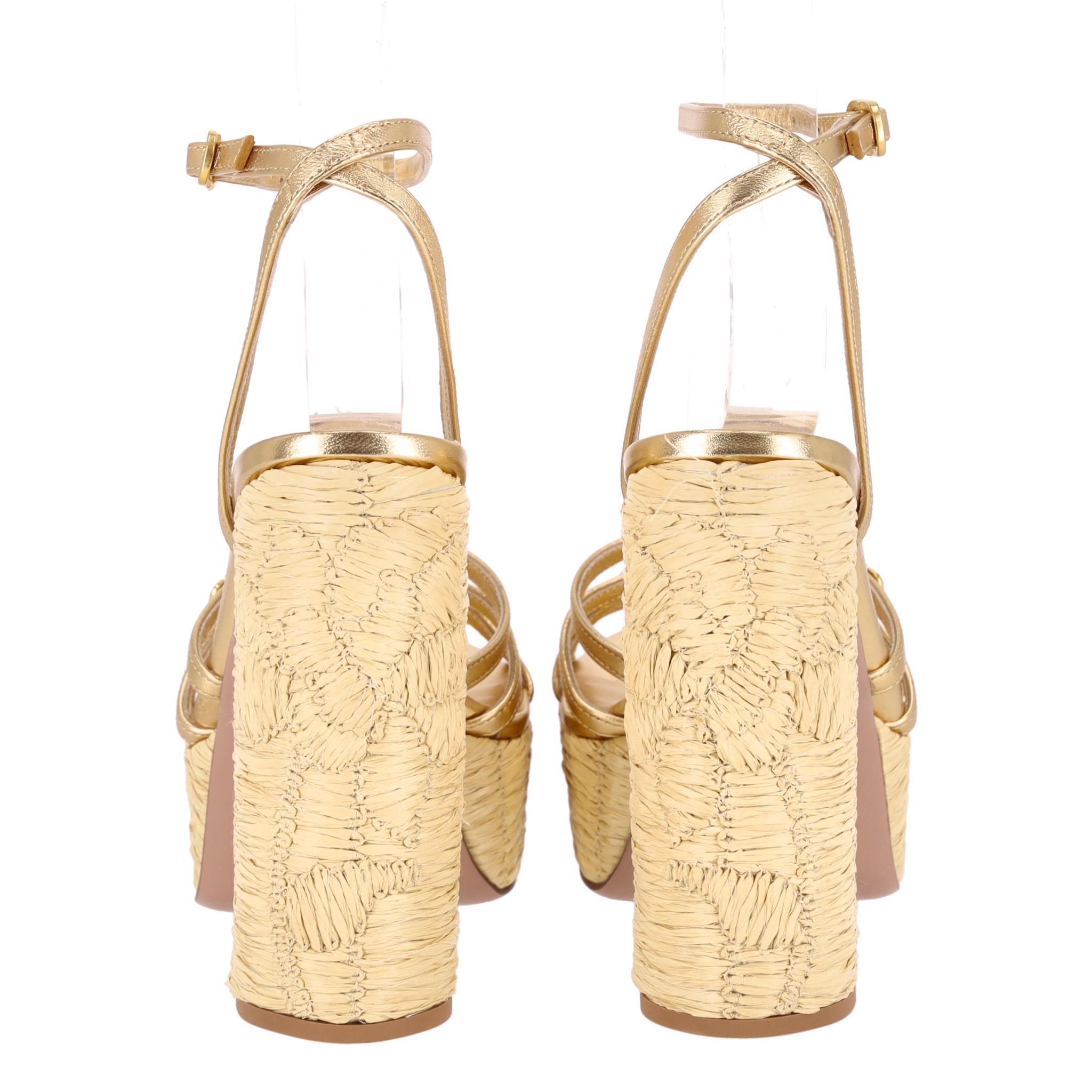 Women's Valentino Garavani Raflower Raffia-Trimmed Leather Platform Sandals For Sale