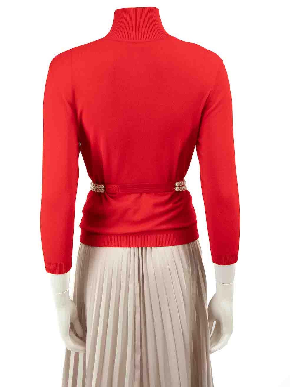Valentino Garavani Red Faux Pearl Chain Detail Top Size M In Excellent Condition In London, GB