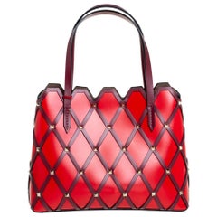 Valentino Garavani Red Leather Beehive Small Studded Tote