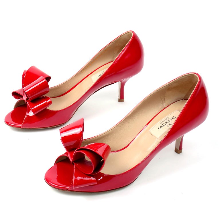 Garavani Red Leather Bow Shoes With 2.5" 1stDibs
