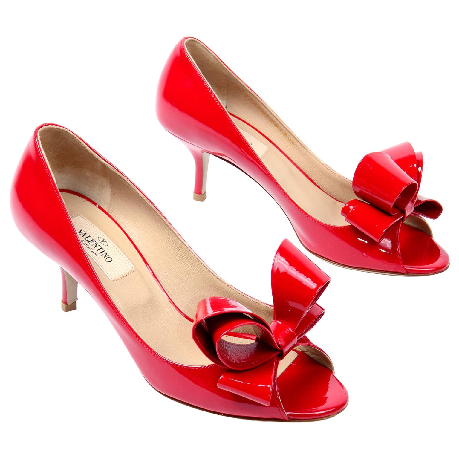 Valentino Garavani Red Leather Bow Shoes With 2.5" Heels