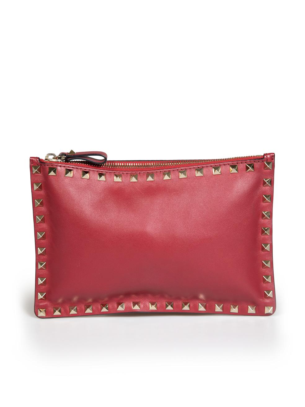 Valentino Garavani Red Leather Rockstud Clutch In Excellent Condition For Sale In London, GB