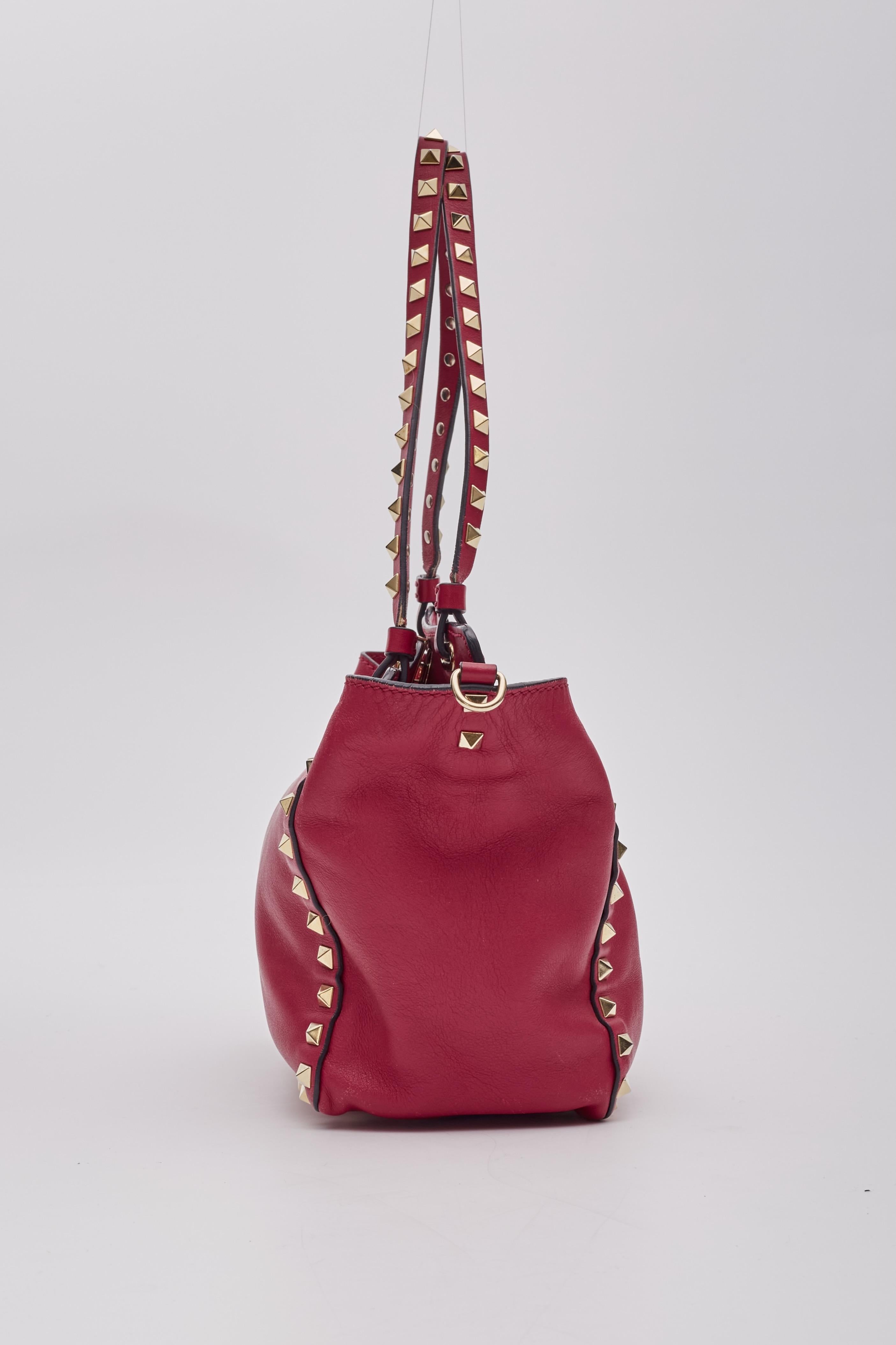 Valentino Garavani Red Leather Rockstud Shoulder Bag 1