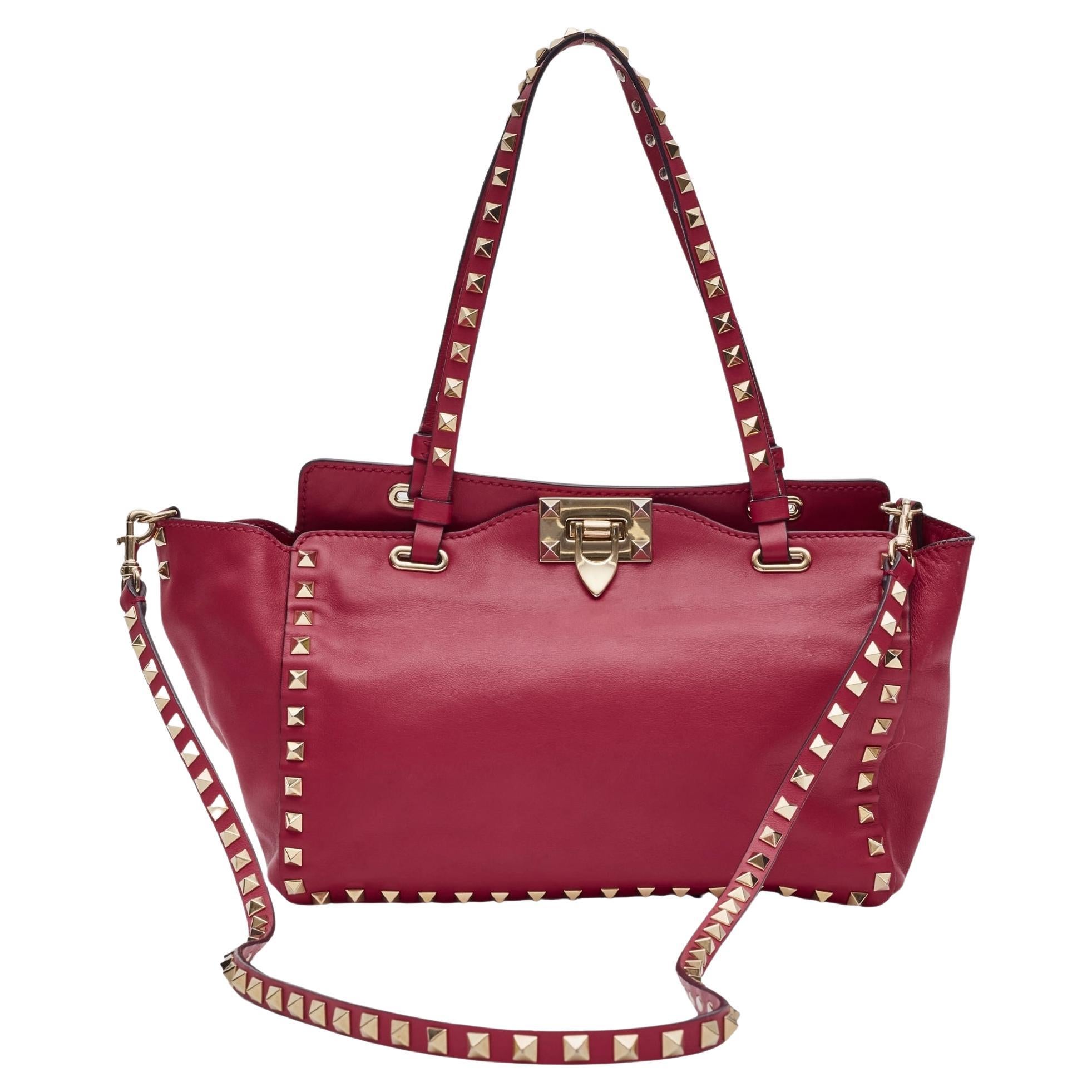 Valentino Garavani Red Leather Rockstud Shoulder Bag