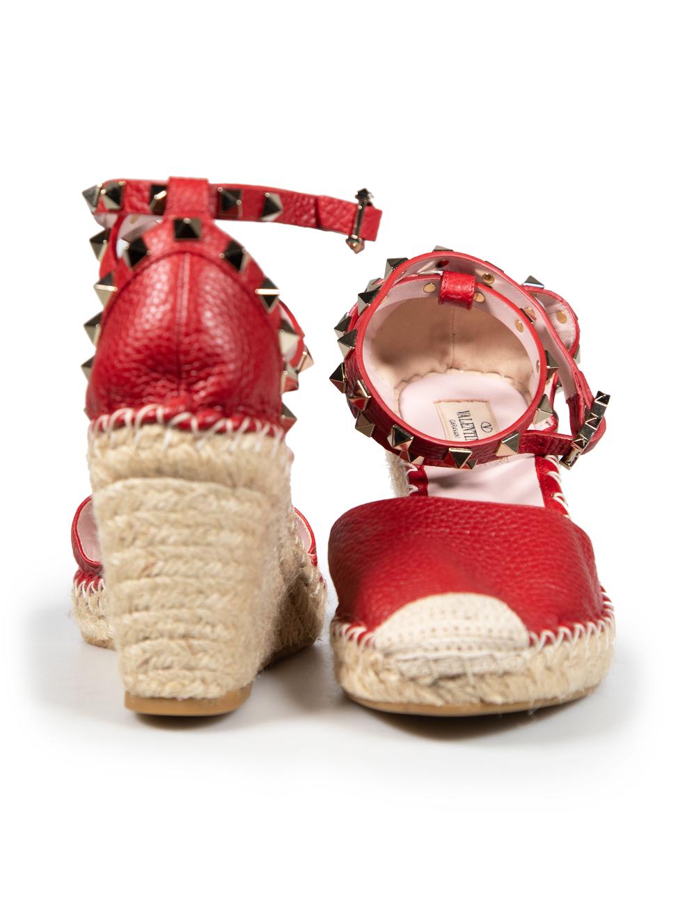 Beige Valentino Garavani Red Leather Rockstud Wedges Size IT 36
