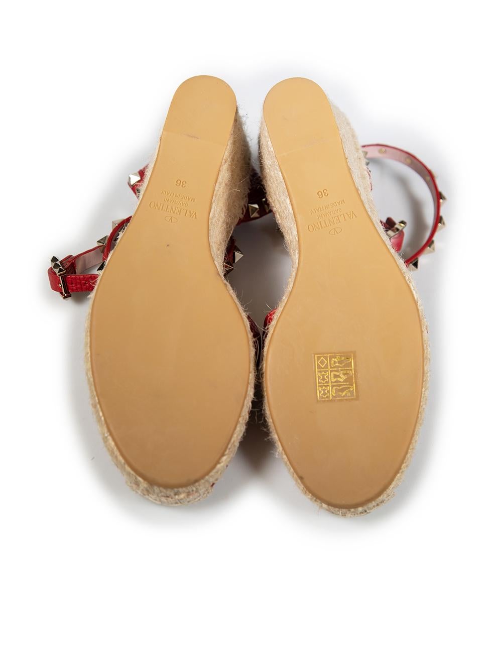 Valentino Garavani Red Leather Rockstud Wedges Size IT 36 In Good Condition In London, GB