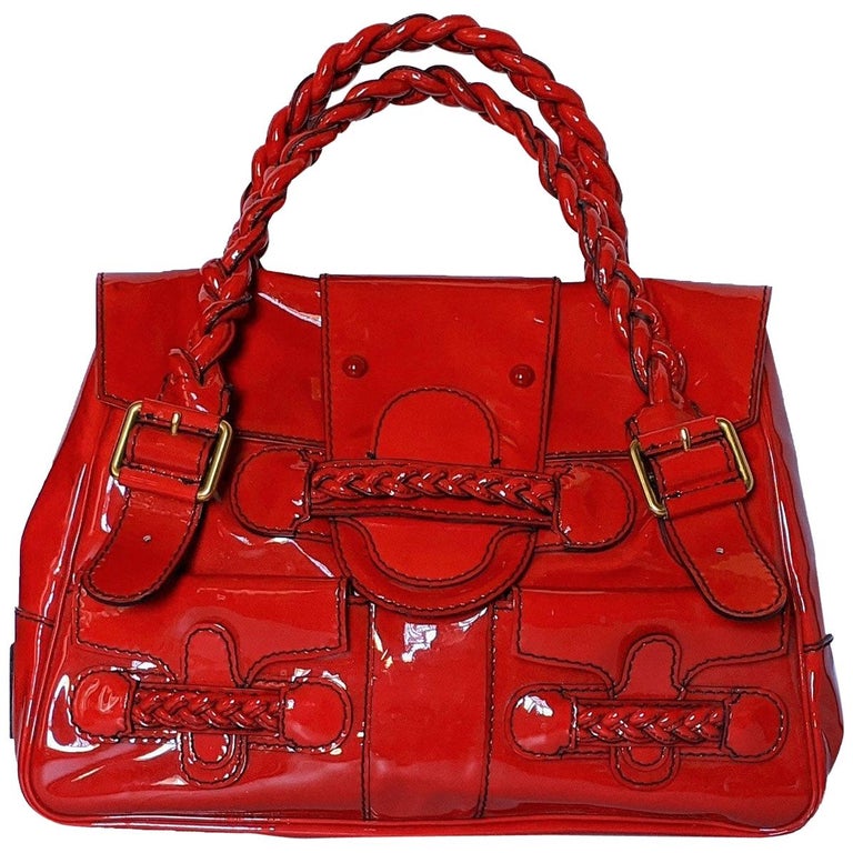 Valentino Garavani Red Patent Leather Histoire Medium Tote at 1stDibs