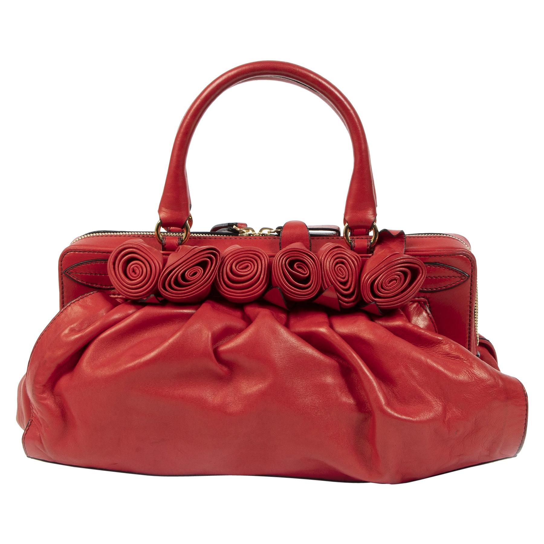 Valentino Garavani Red Petale Rose Top Handle Bag 